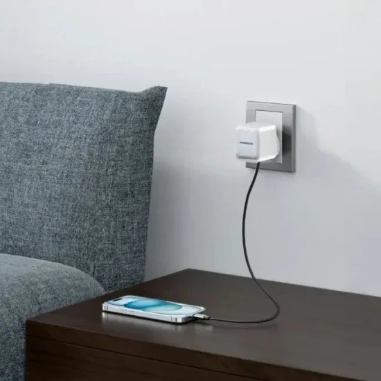 Wall Charger Dual Port | Retractable Gan Charger Powerology - White